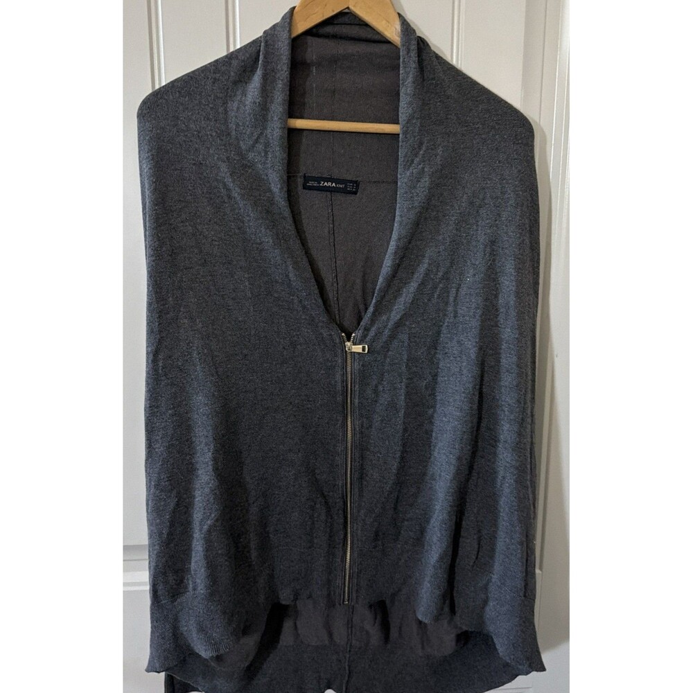 Zara Knit Gray Cocoon Zip Cardigan Sweater Women’s Size M Lightweight